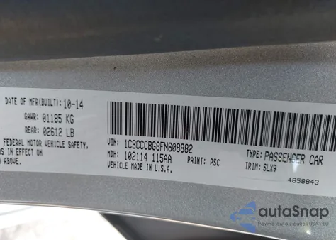 2015 Chrysler 200 S z USA, uszkodzony, nr VIN 1C3CCCBG8FN608882